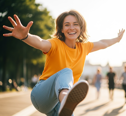 pessoa feliz e cheia de energia durante o dia